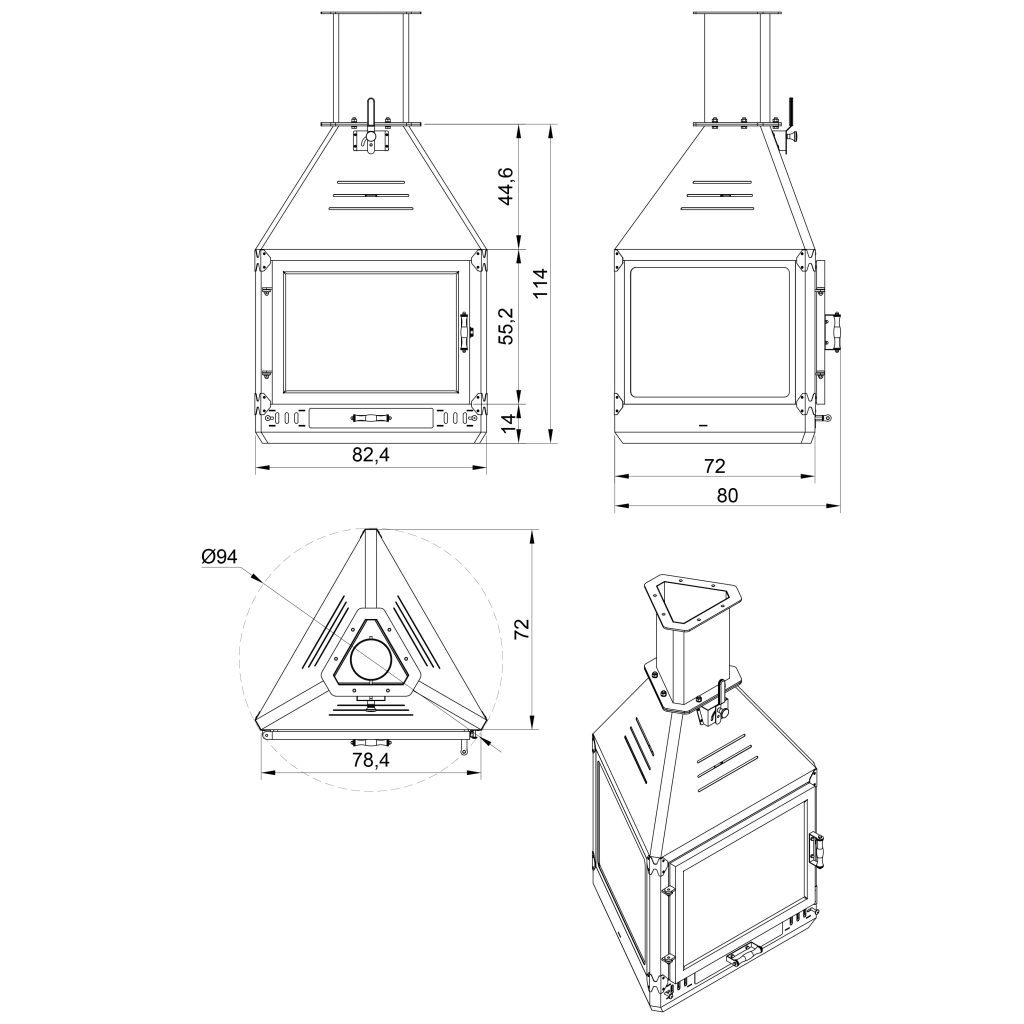 Hot Triangle v3 Seramik Camlı Asma Şömine